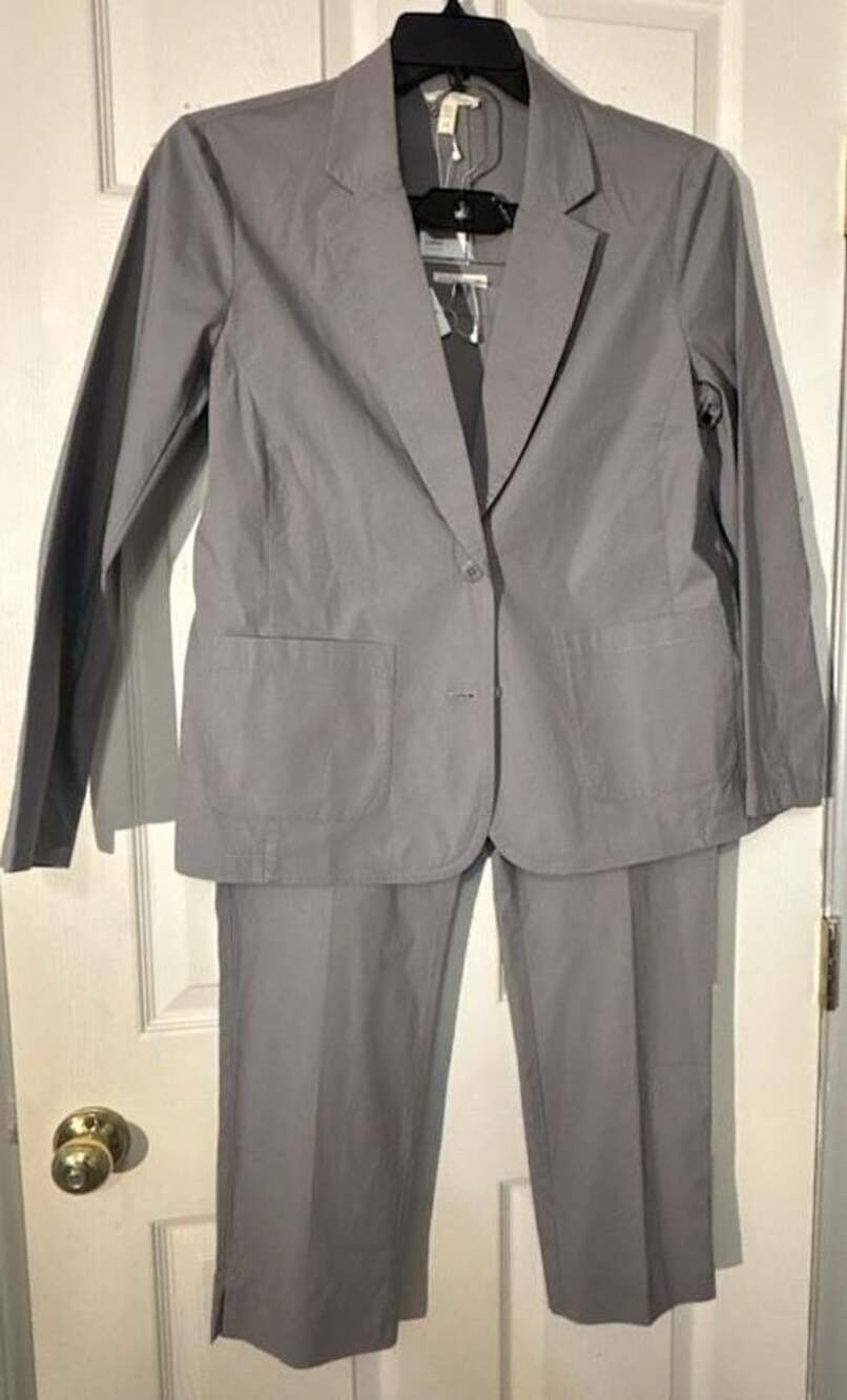 Eileen Fisher Blazer And Pants Suit Set Size M/M Grey Organic Cotton Stretch